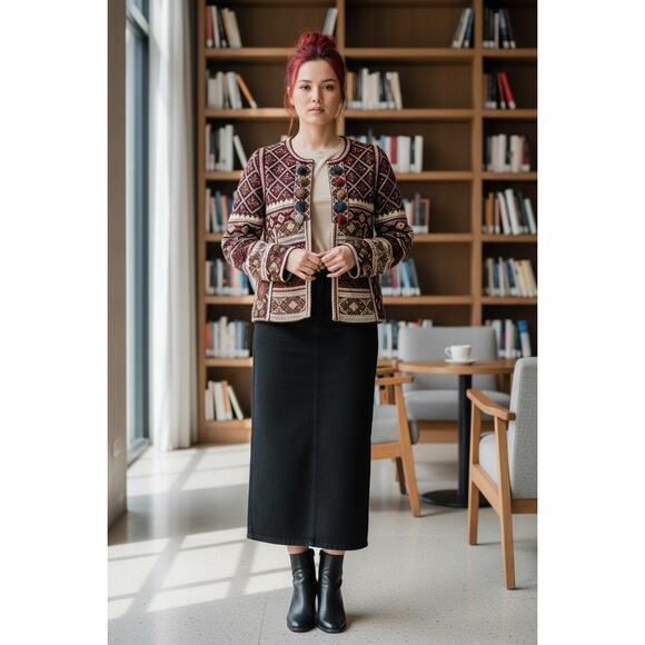 Anthropologie Aldomartins Abbie Nordic Boho Tassel Cardigan Sweater Size M - Picture 2 of 11